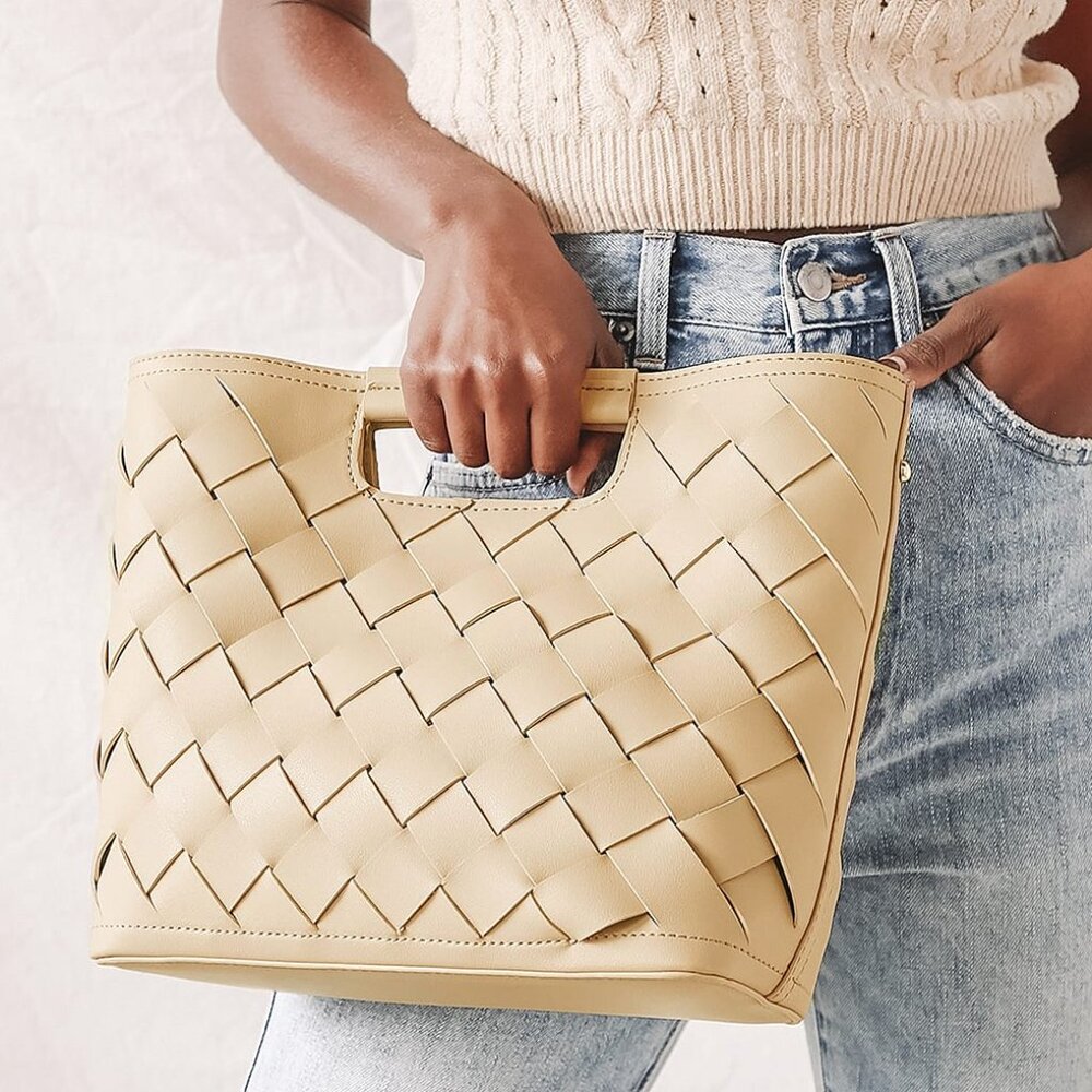 NWT Lulus Dream Weaver Beige Woven Handbag Crossbody Convertible Tote - Picture 2 of 11
